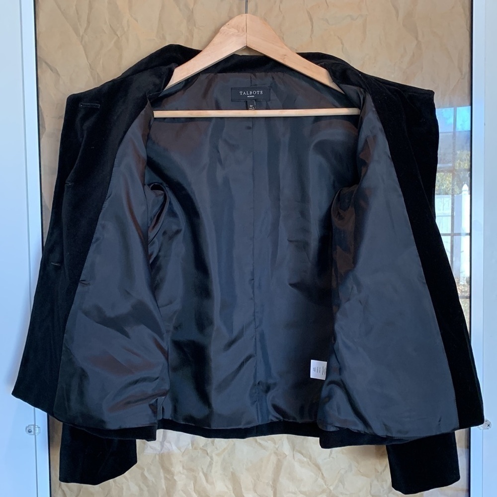 Talbots Petites | Cotton Black Velvet Button Pocket Fully Lined Blazer Jacket 0P - Picture 16 of 16